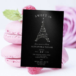 Rhinestones Eiffel Paris Black Minimal Sweet 16 Einladung