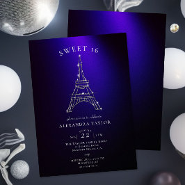 Rhinestones Eiffel Paris Lila Minimal Sweet 16 Einladung
