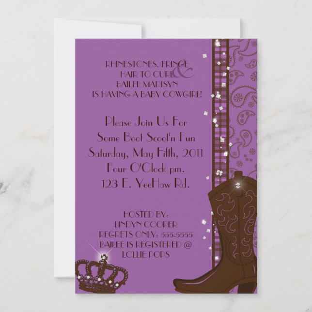 RHINESTONES, FRINGE & PURPLE COWGIRLS Invitation (Devant)