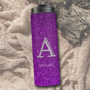Rhinestones Monogram A Glitzer Sparkle Lila Chic Thermosbecher