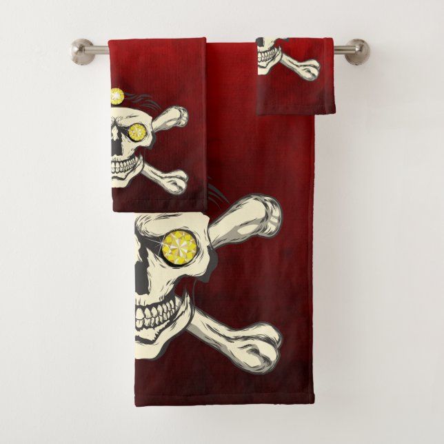 Rhinestones Skull & Crossbones Badezimmer Handtuch Badhandtuch Set (Insitu)