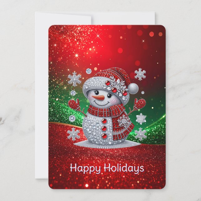 Rhinestones Snowman Holiday Card Feiertagskarte (Vorderseite)