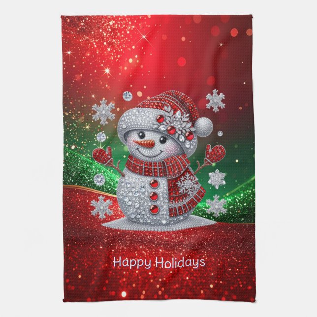 Rhinestones Snowman Holiday Kitchen Towel Geschirrtuch (Vertikal)