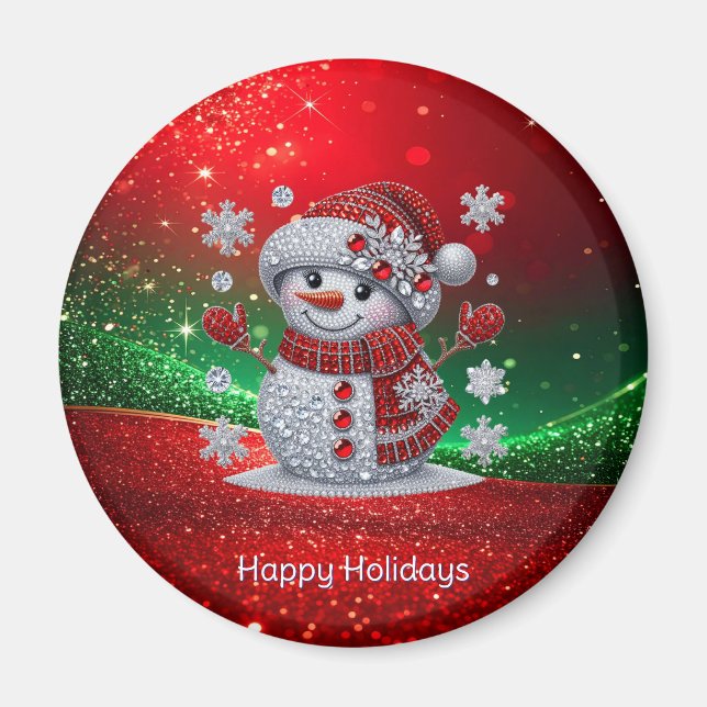 Rhinestones Snowman Holiday Magnet (Vorne)