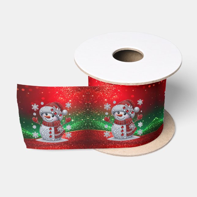 Rhinestones Snowman Holiday Satin Ribbon Satinband (Spule)