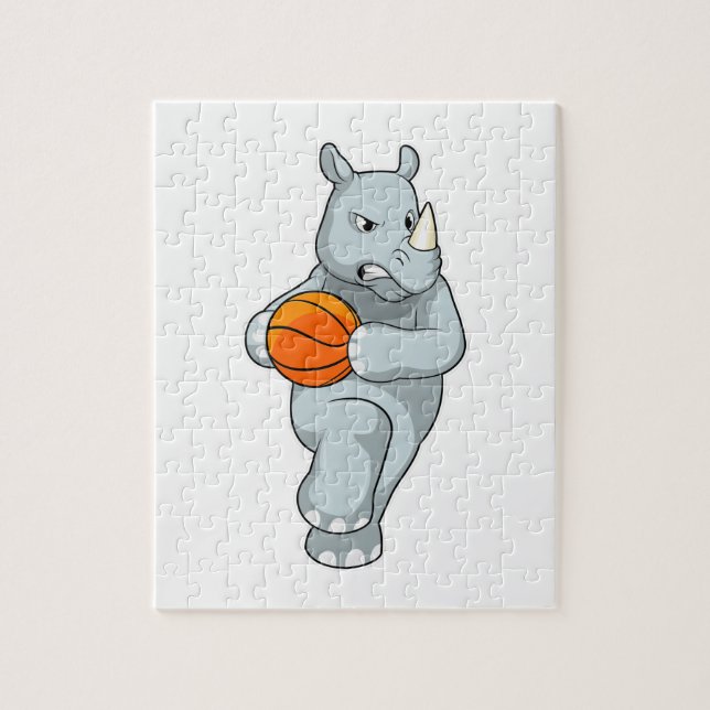 Rhino als Basketballspieler mit Basketball (Vertikal)