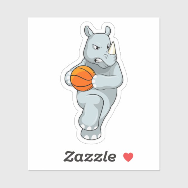 Rhino als Basketballspieler mit Basketball Aufkleber (Blatt)