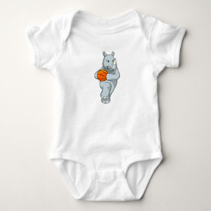Rhino als Basketballspieler mit Basketball Baby Strampler
