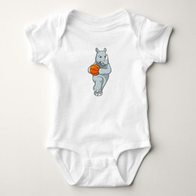 Rhino als Basketballspieler mit Basketball Baby Strampler (Vorderseite)