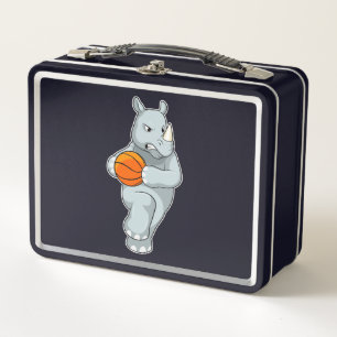 Rhino als Basketballspieler mit Basketball Metall Brotdose
