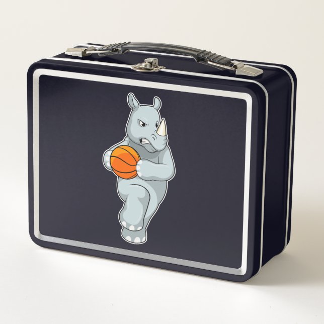 Rhino als Basketballspieler mit Basketball Metall Brotdose (Vorderseite)