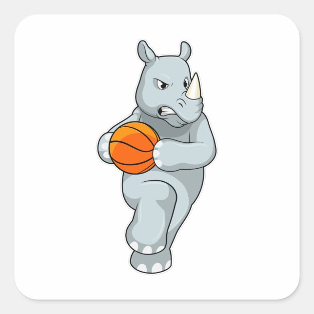 Rhino als Basketballspieler mit Basketball Quadratischer Aufkleber (Vorderseite)
