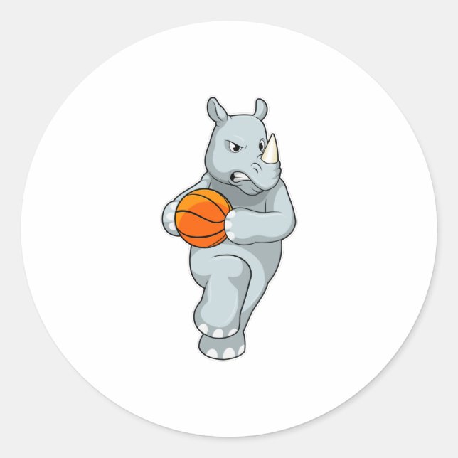 Rhino als Basketballspieler mit Basketball Runder Aufkleber (Vorderseite)