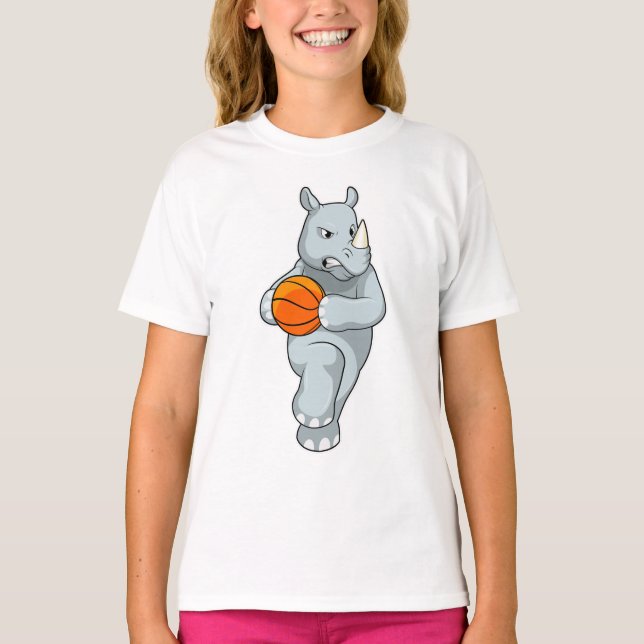 Rhino als Basketballspieler mit Basketball T-Shirt (Vorderseite)