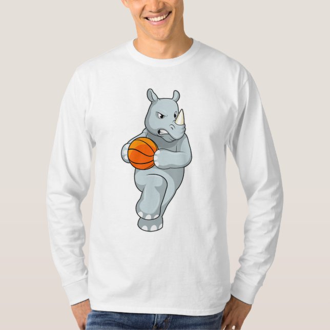 Rhino als Basketballspieler mit Basketball T-Shirt (Vorderseite)