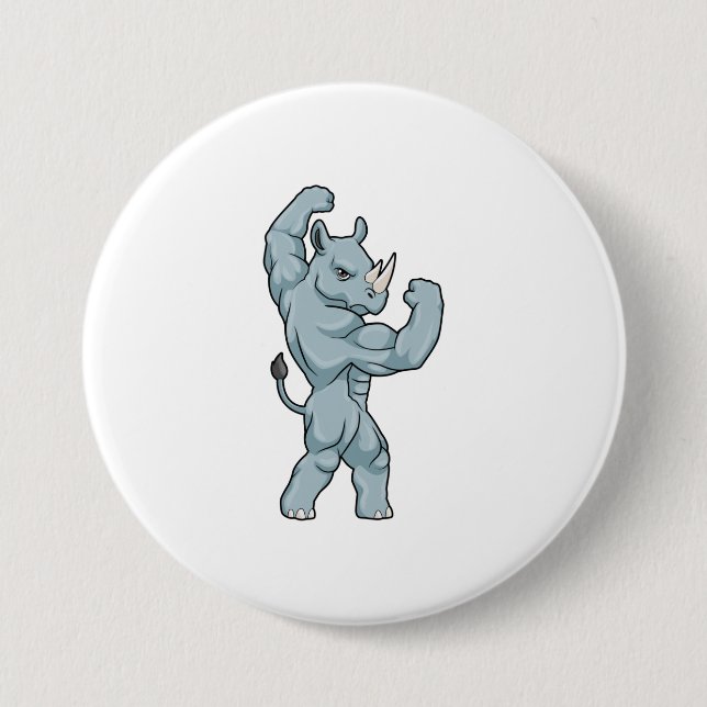 Rhino als Bodybuilder Extrem Button (Vorderseite)