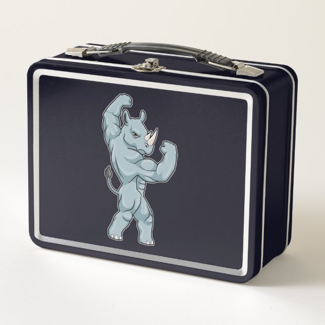 Rhino als Bodybuilder Extrem Metall Brotdose (Vorderseite)
