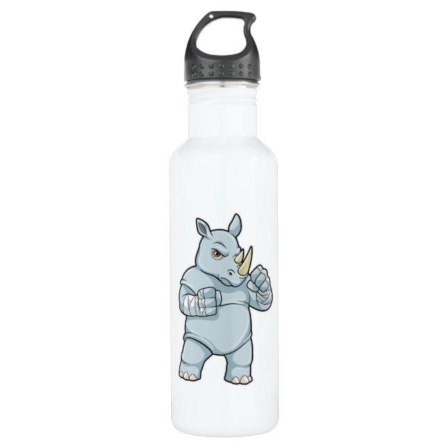 Rhino als Boxer beim Boxen Edelstahlflasche (Vorderseite)