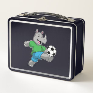 Rhino als Fußballspieler mit Fußball Metall Brotdose