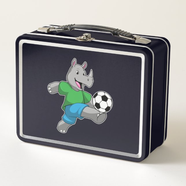 Rhino als Fußballspieler mit Fußball Metall Brotdose (Vorderseite)