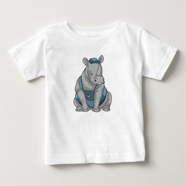 Rhino als Handwerker mit Französisch Baby T-shirt (Vorderseite)