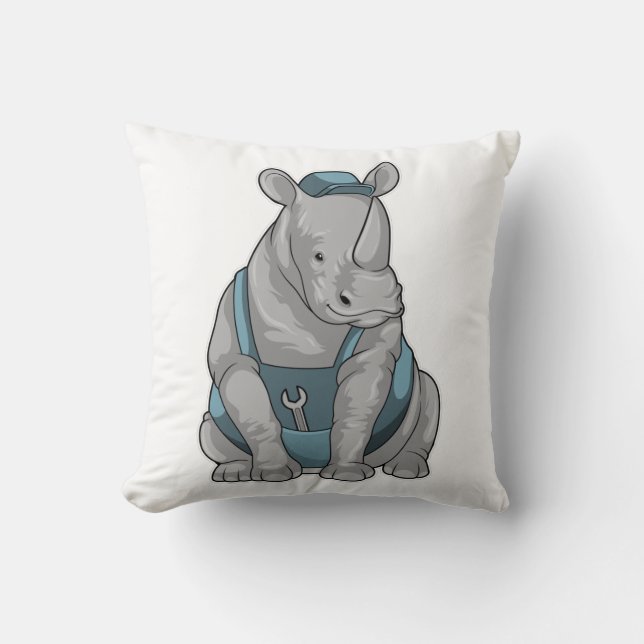 Rhino als Handwerker mit Französisch Kissen (Vorderseite)
