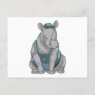 Rhino als Handwerker mit Französisch Postkarte