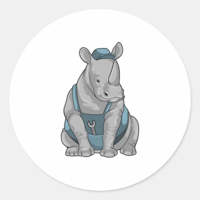 Rhino als Handwerker mit Französisch Runder Aufkleber (Vorderseite)