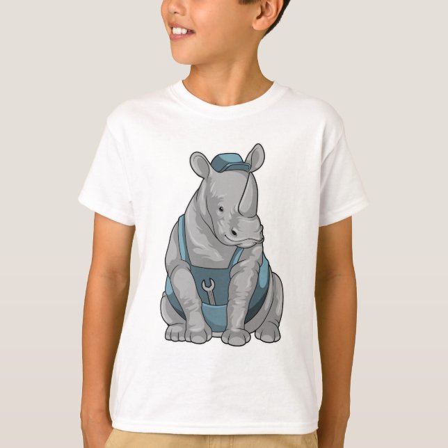 Rhino als Handwerker mit Französisch T-Shirt (Vorderseite)