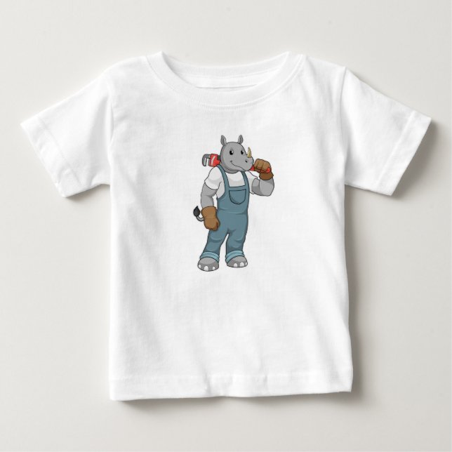Rhino als Handyman mit Wasserpumpenzange Baby T-shirt (Vorderseite)