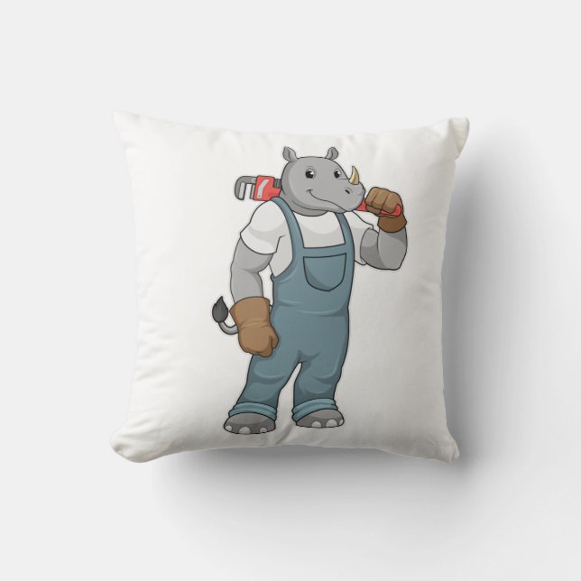 Rhino als Handyman mit Wasserpumpenzange Kissen (Vorderseite)