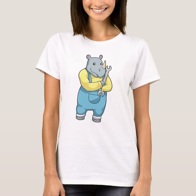 Rhino als Mechanik mit Wrench T-Shirt (Vorderseite)