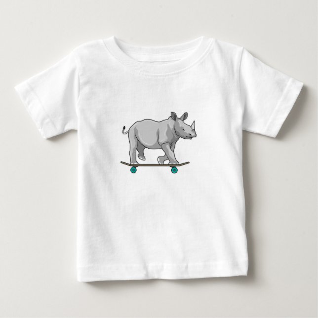 Rhino als Skater mit Skateboard Baby T-shirt (Vorderseite)