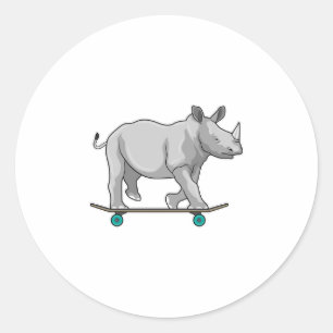 Rhino als Skater mit Skateboard Runder Aufkleber