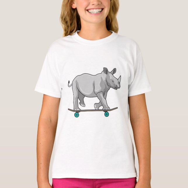Rhino als Skater mit Skateboard T-Shirt (Vorderseite)