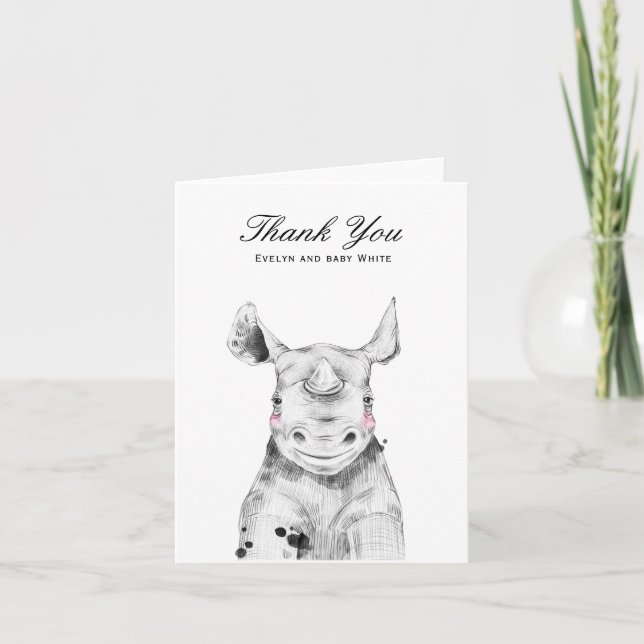 Rhino aquarelle | CARTE DE REMERCIEMENTS BABY SHOW (Devant)