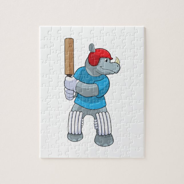 Rhino auf Cricket mit Cricket-Fledermaus (Vertikal)