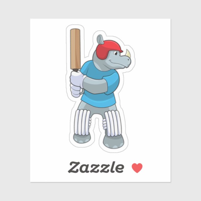 Rhino auf Cricket mit Cricket-Fledermaus Aufkleber (Blatt)