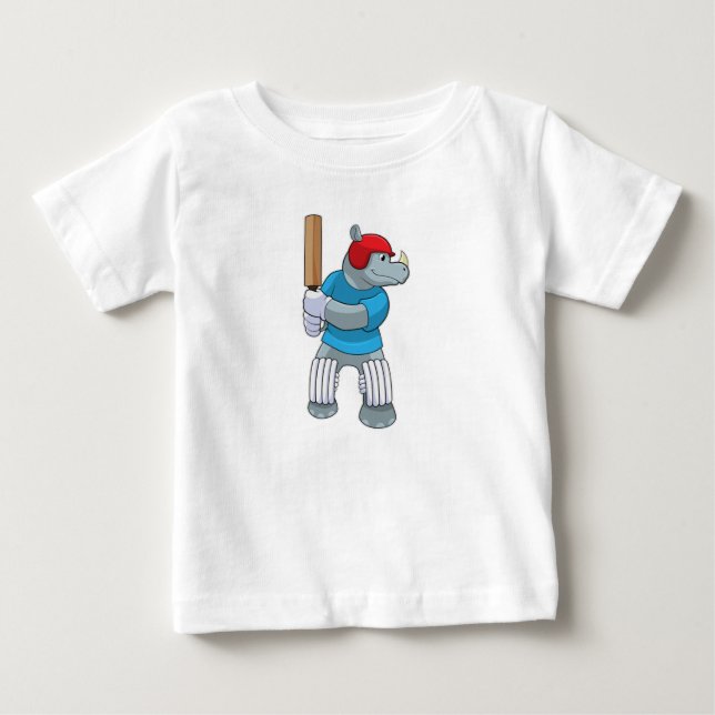 Rhino auf Cricket mit Cricket-Fledermaus Baby T-shirt (Vorderseite)