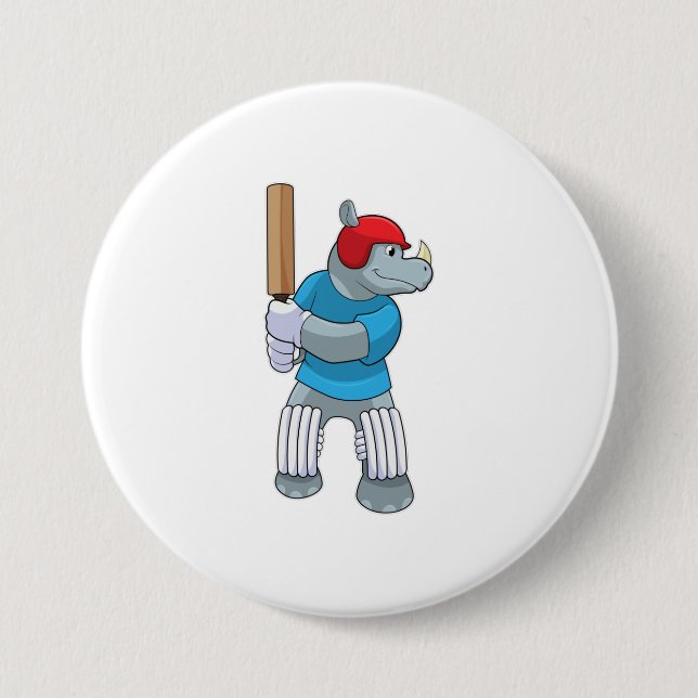 Rhino auf Cricket mit Cricket-Fledermaus Button (Vorderseite)