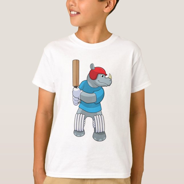 Rhino auf Cricket mit Cricket-Fledermaus T-Shirt (Vorderseite)