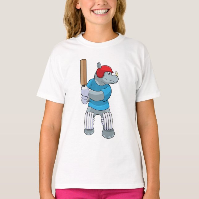 Rhino auf Cricket mit Cricket-Fledermaus T-Shirt (Vorderseite)