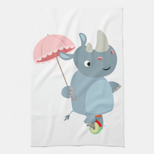 Rhino avec parapluie sur Unicycle serviette de cui (Vertical)