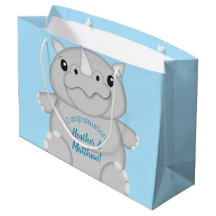 Rhino Baby Shower Blue Große Geschenktüte