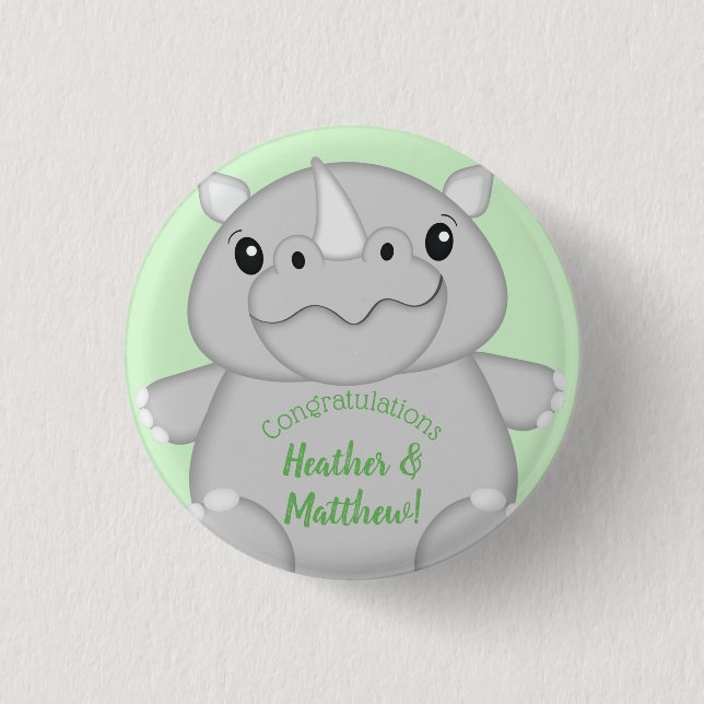 Rhino Baby Shower Green Button (Vorderseite)