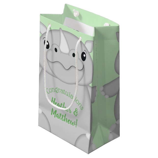Rhino Baby Shower Green Kleine Geschenktüte (Vorderseite Schrägansicht)