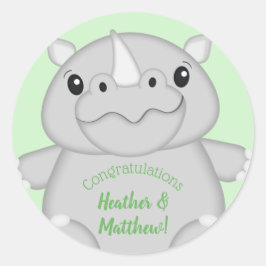 Rhino Baby Shower Green Runder Aufkleber