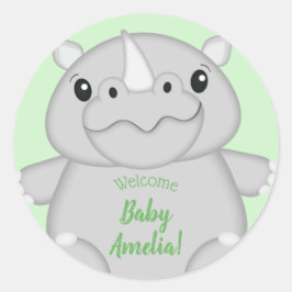 Rhino Baby Shower Green Runder Aufkleber