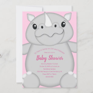 Rhino Baby Shower Safari Pink Girl Einladung