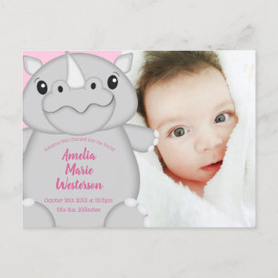 Rhino Baby Shower Safari Pink Girl Postkarte